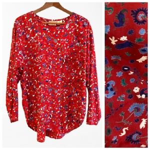 Vintage Putumayo NY Plum Burgundy Fall Print Tunic Top Blouse M